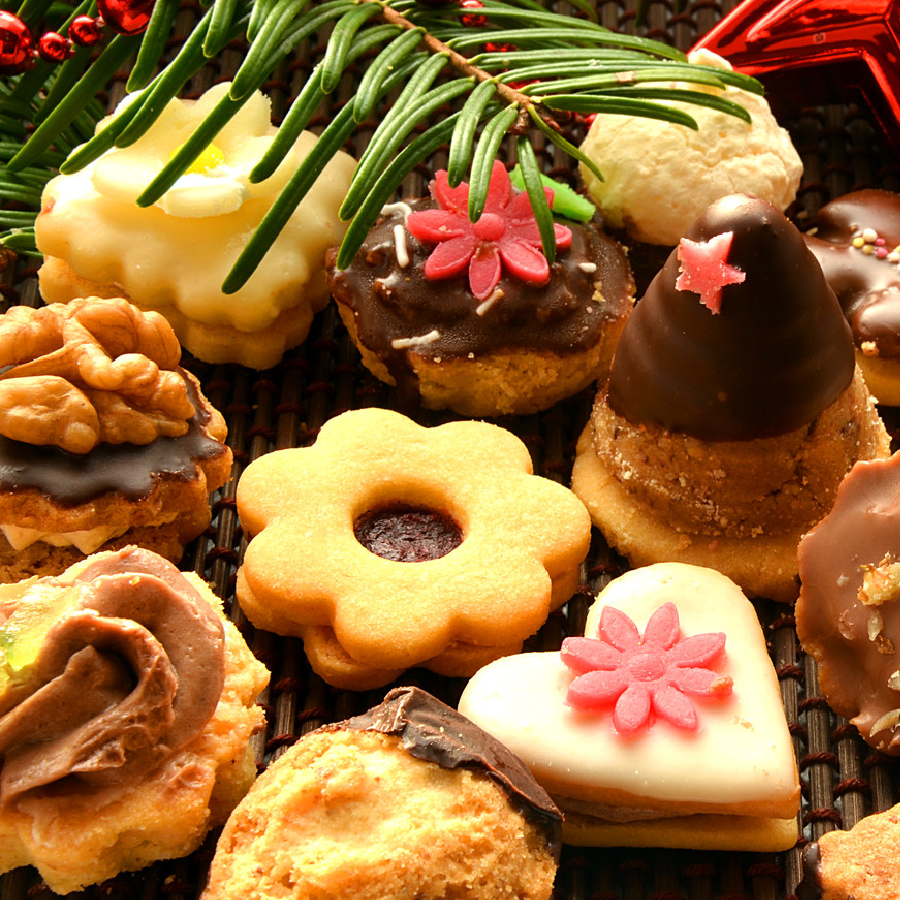 Winter-holiday cookies displayed 