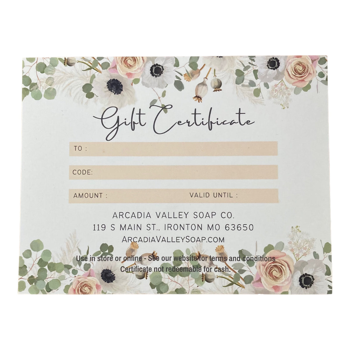 Arcadia Valley Soap Co. Gift Card | Arcadia Valley Soap Company LLC